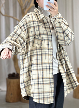 掂量女装 秋季新款休闲加厚加绒格子衬衫宽松百搭衬衣Y4V02K13977