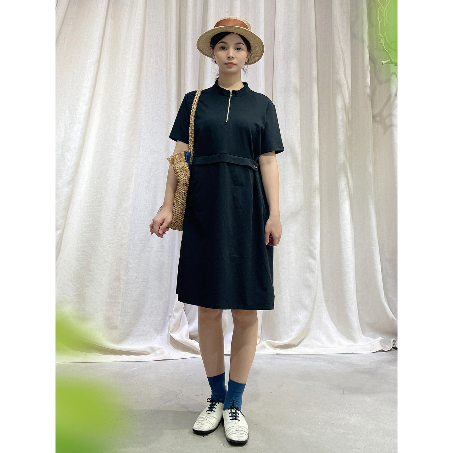 掂量女装 夏季新款藕粉色短袖连衣裙女休闲百搭中长裙Y2W09Q12798