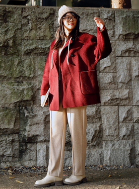 掂量女装 秋季新款简约休闲双面呢大衣女外套宽松百搭Y4V02X14236