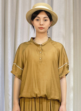 掂量原创设计女装 气质小立领中袖衬衫文艺风宽松上衣Y2W03O12640
