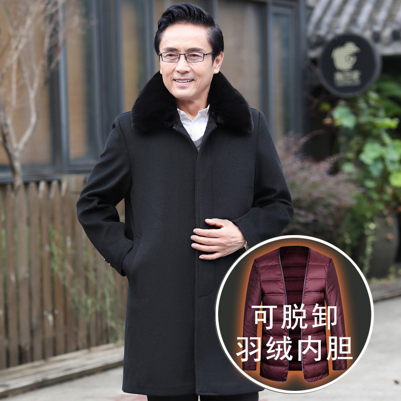 可脱内胆长款羽绒羊毛呢大衣8015/P240商务长款风衣中老年男装,男装毛呢大衣,星座1216