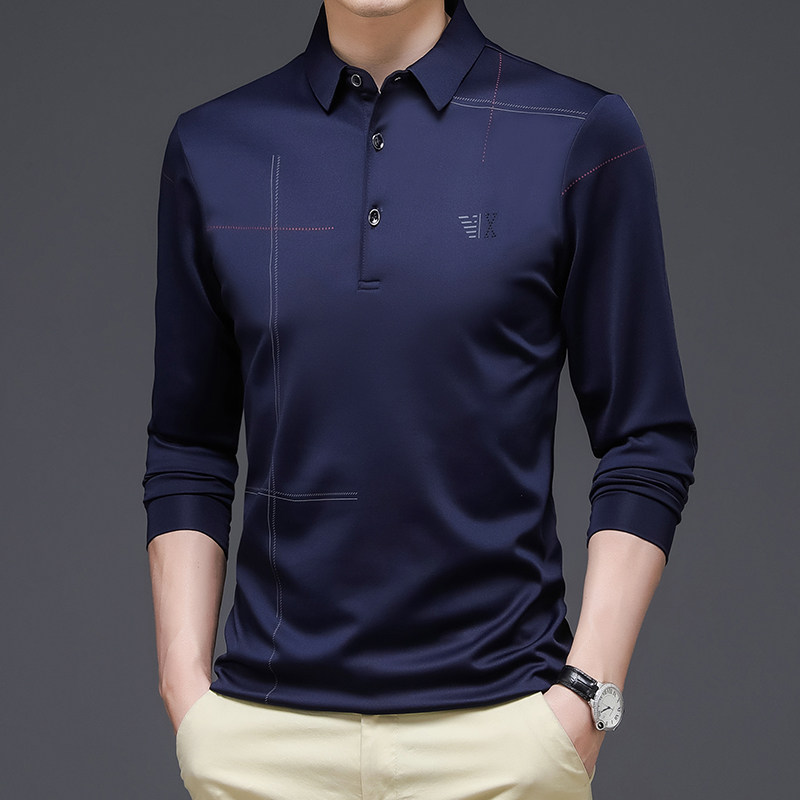 3138/P40商务男装长袖t恤POLO衫秋装中年汗衫打底衫父亲衣服图片