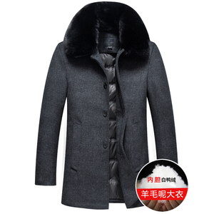 8121/P200羽绒内胆羊毛呢大衣爸爸大衣中老年男装风衣商务男装