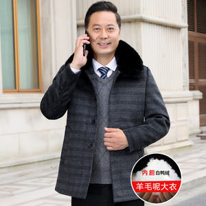 8122/P200羽绒大衣男爸爸中长款呢大衣外套老人羊毛风衣商务男装图片