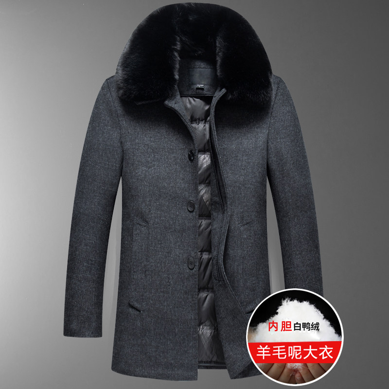 8122/P200羽绒大衣男爸爸中长款呢大衣外套老人羊毛风衣商务外套，男装毛呢大衣，星座1216