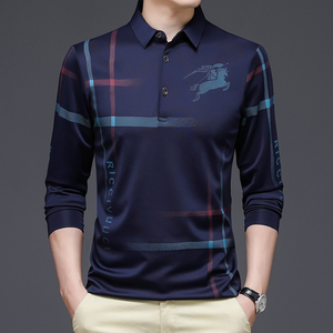 3137/P40商务男装长袖衫青年爸爸装POLO衫2022中年人汗衫男图片