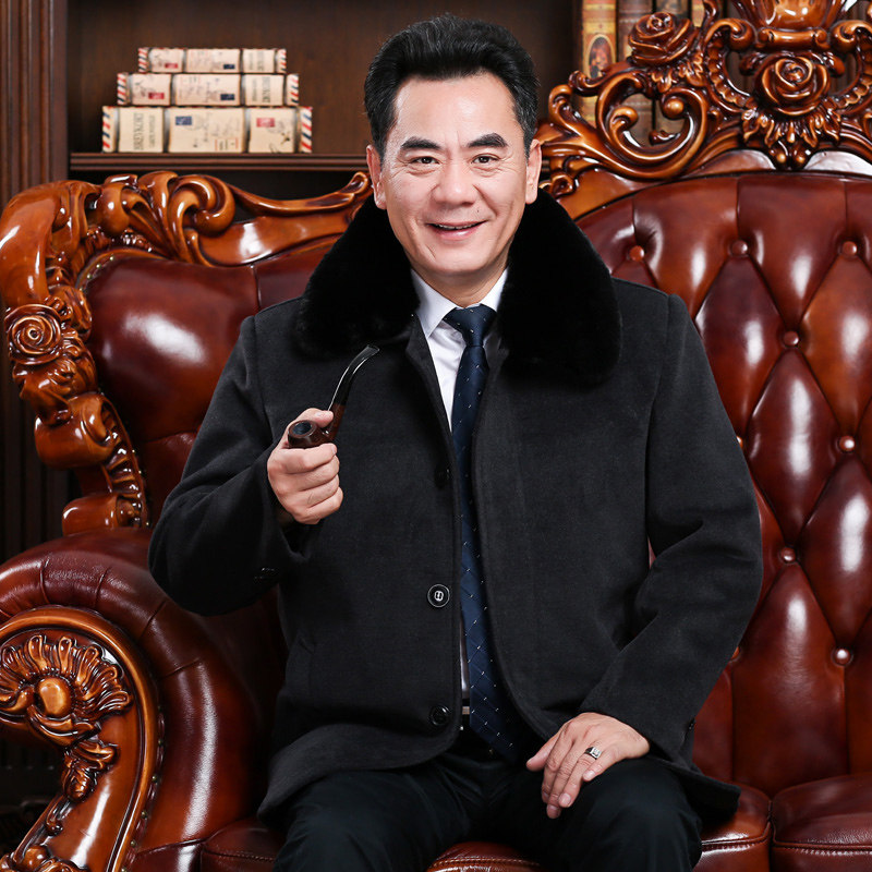 8019/P130爸爸呢大衣加绒加厚中长款大衣中老年父亲商务大衣,男装毛呢大衣,星座1216