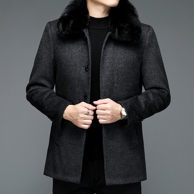 8122/P200羽绒大衣男爸爸中长款呢外套老人羊毛风衣父亲商务装，男装毛呢大衣，星座1216