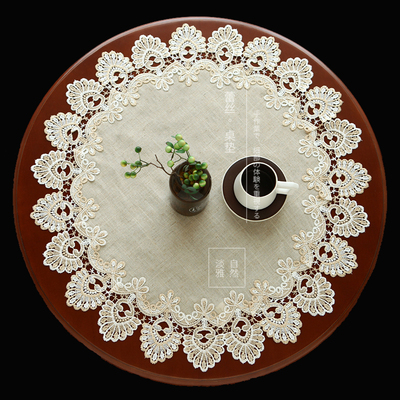 9957简约现代麻棉蕾丝圆形餐桌垫