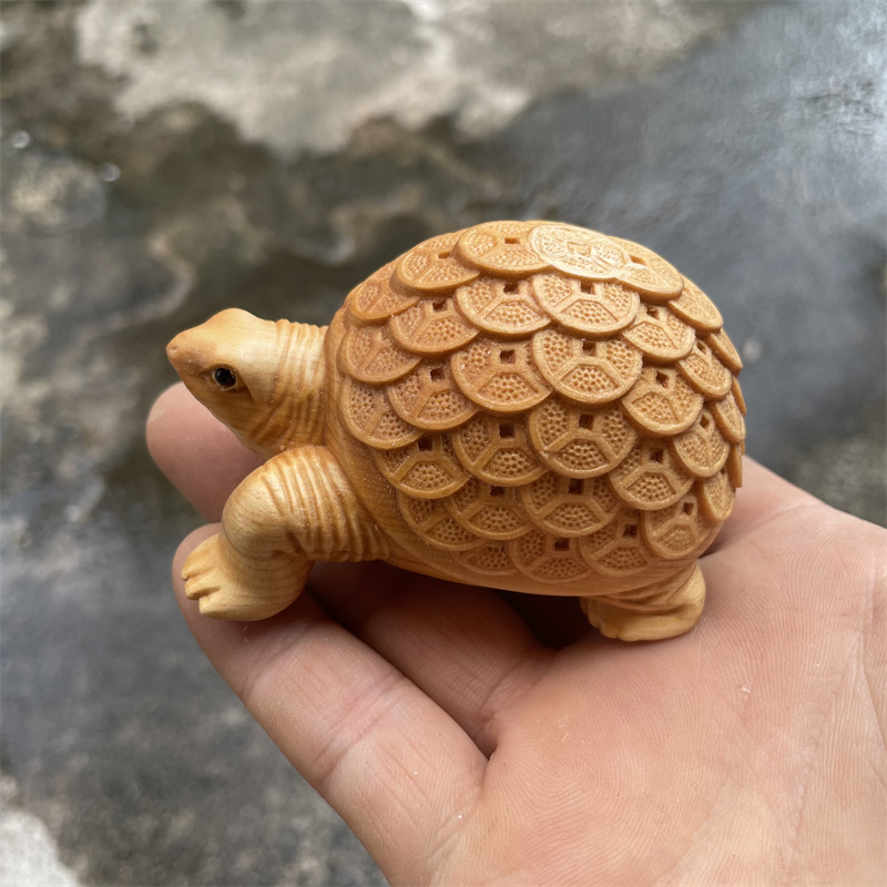 招财金钱乌龟手把件实木中式