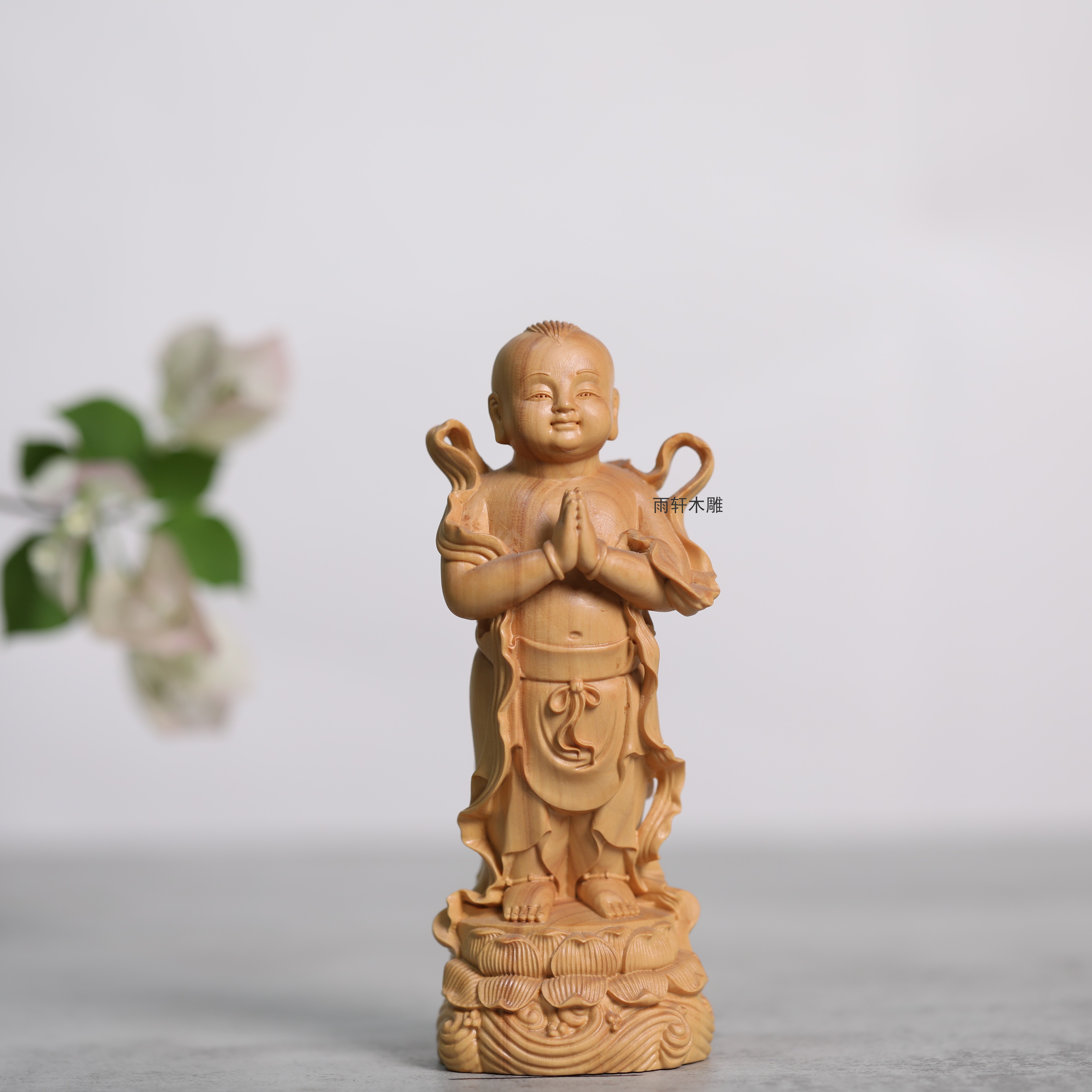 小叶黄杨木雕金童玉女摆件