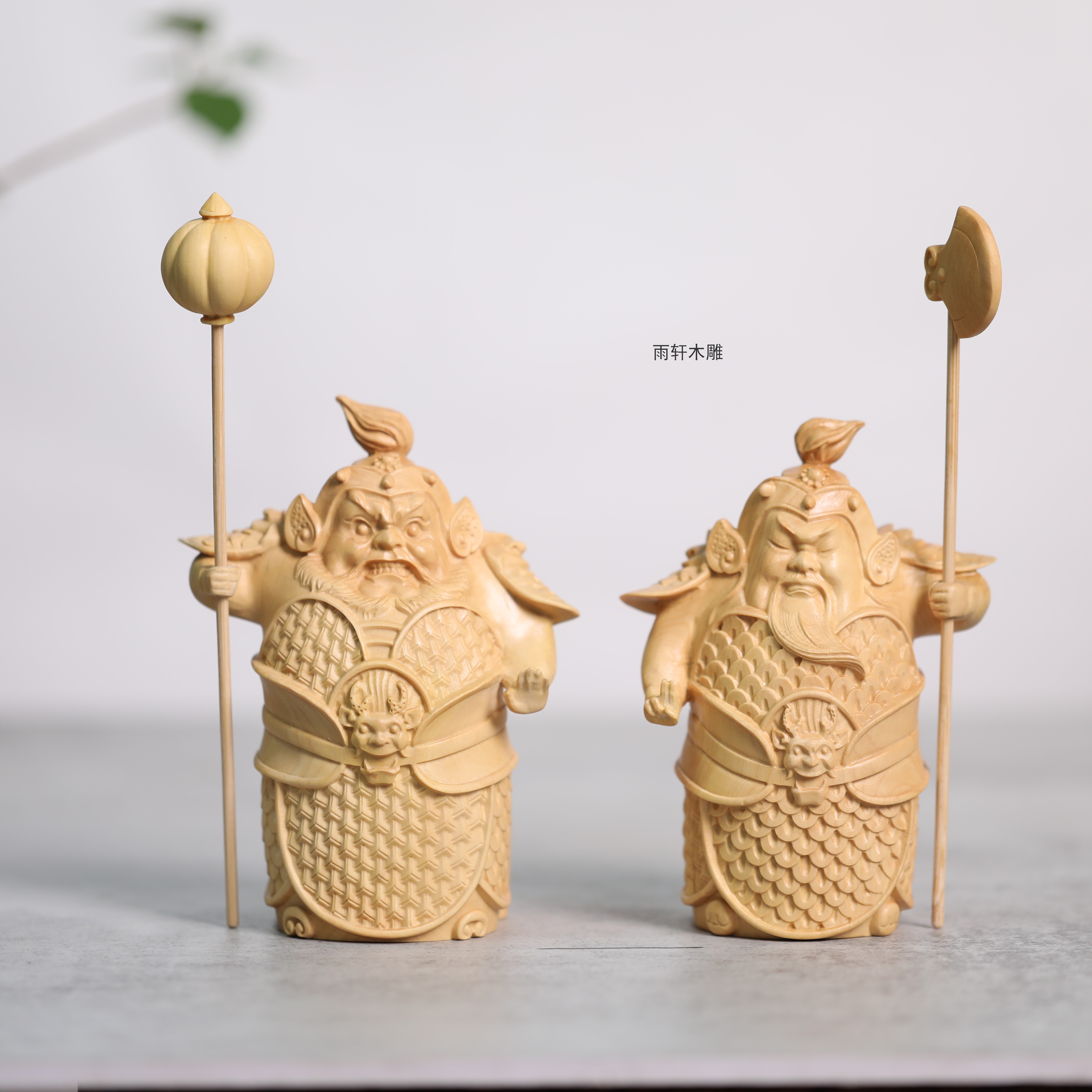 正宗小叶黄杨木雕刻二将神像门神