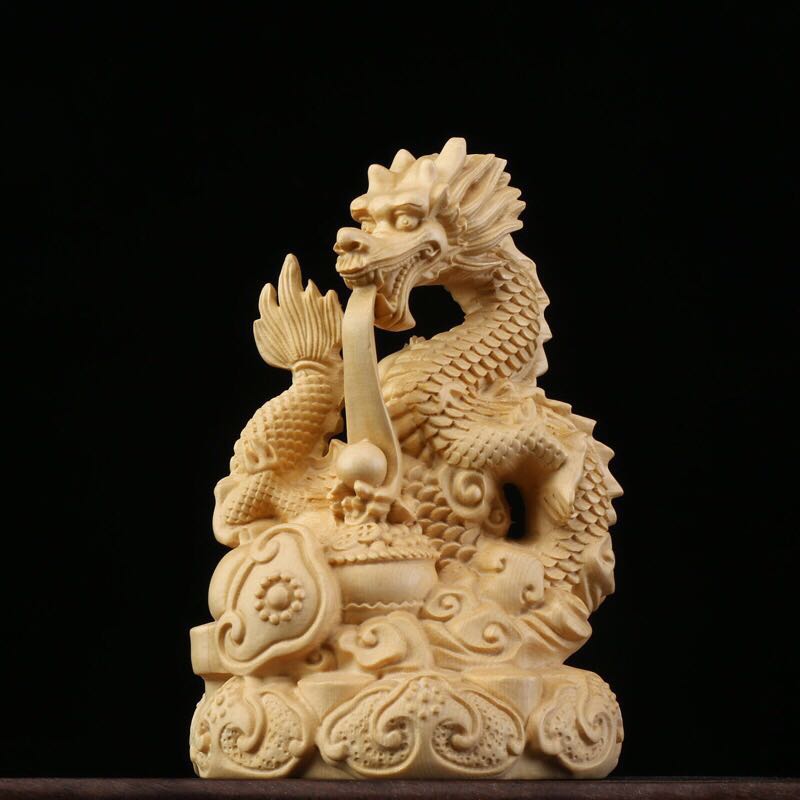 黄杨木雕盘龙玉玺摆件实木雕刻居家装饰生肖龙大官印工艺品龙戏珠