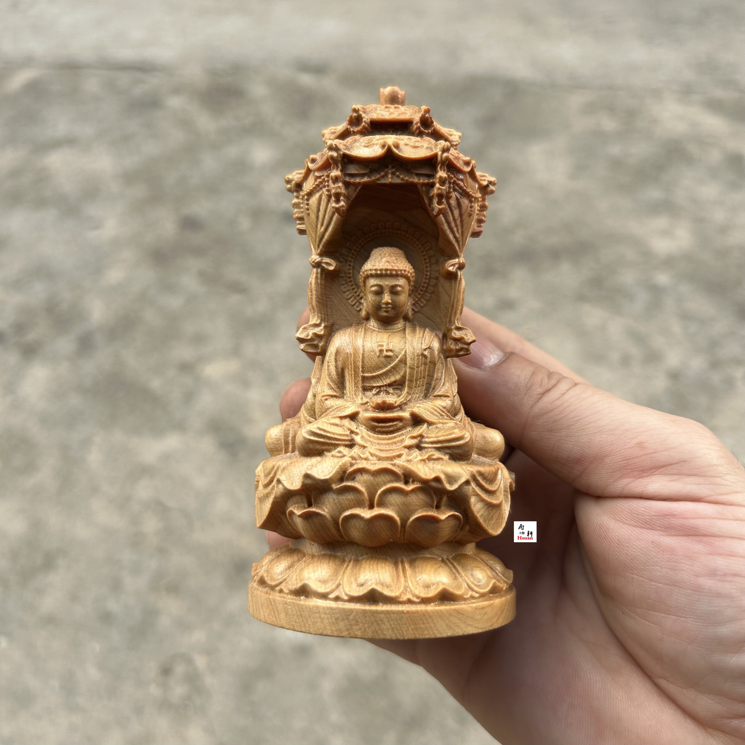 崖柏木雕刻西方三圣佛塔摆件阿弥陀佛观音大势至家居佛堂供奉宝塔