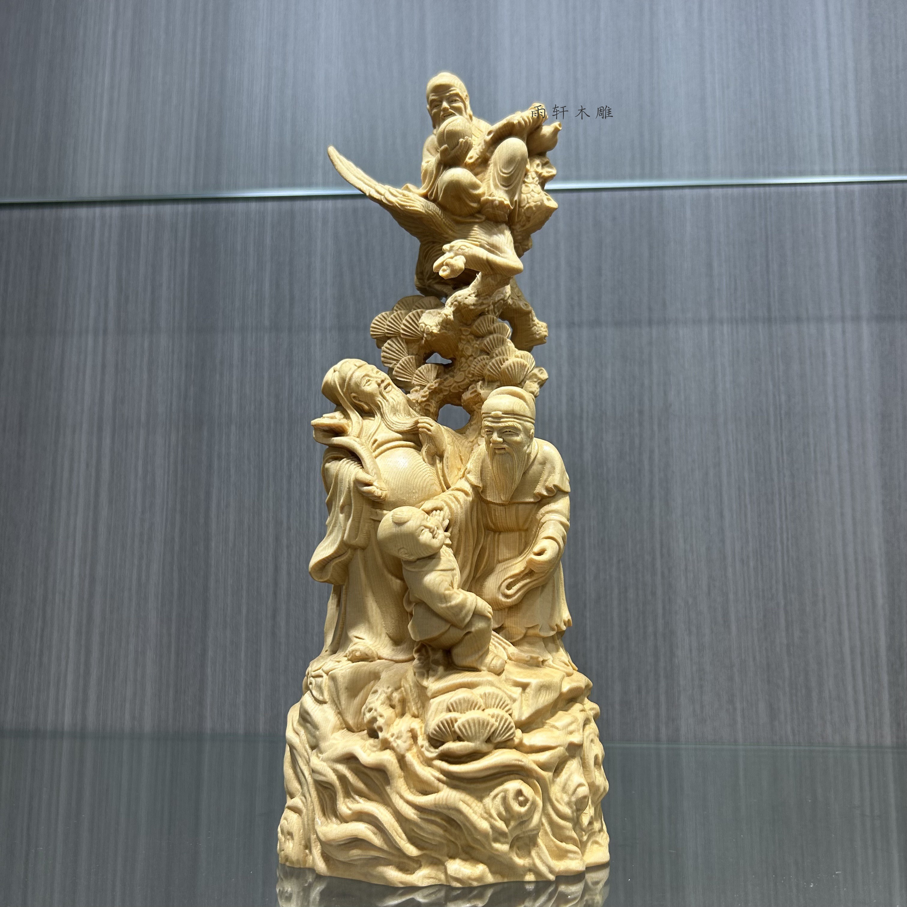 正宗小叶黄杨木雕福禄寿三星摆件