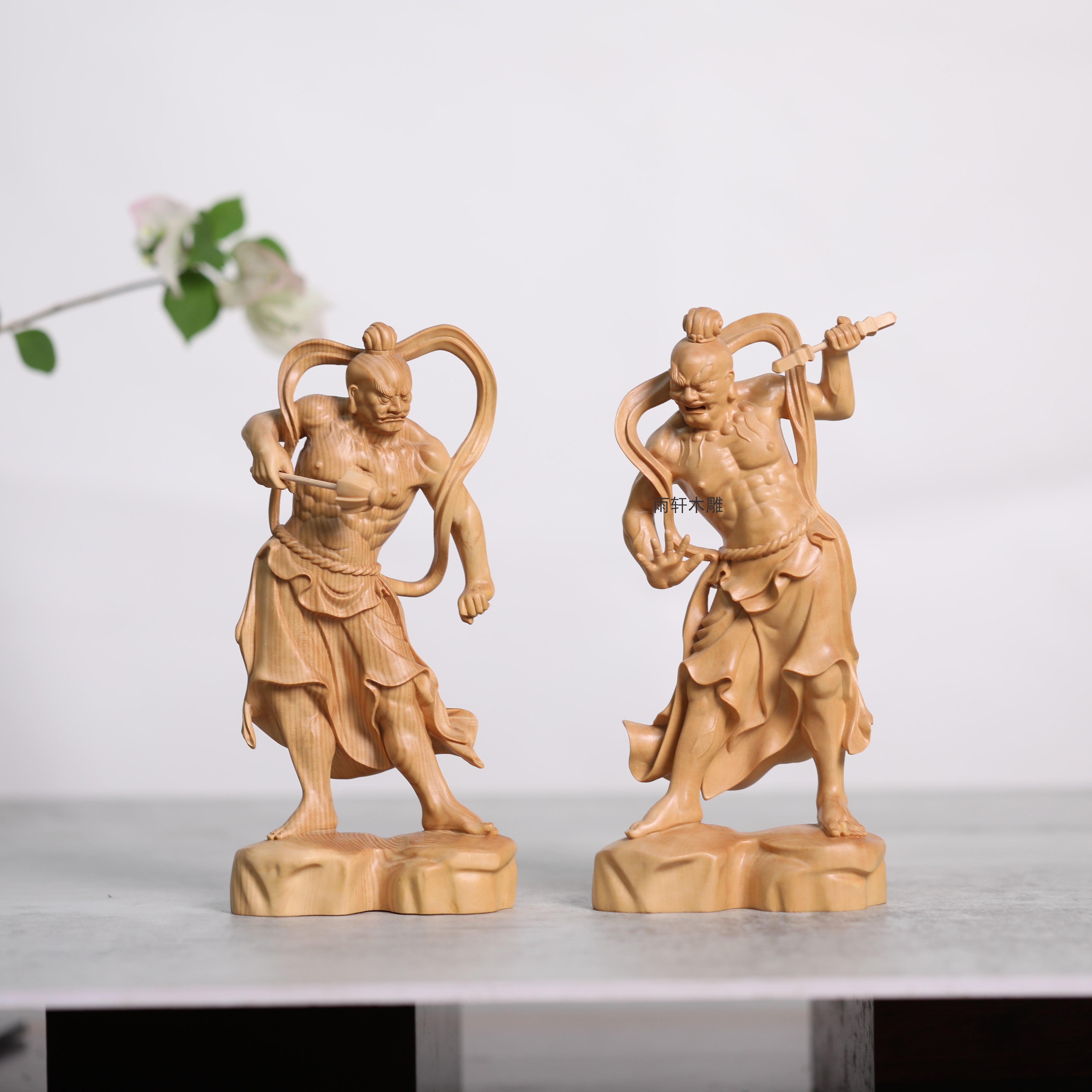 正宗小叶黄杨木雕哼哈二将摆件