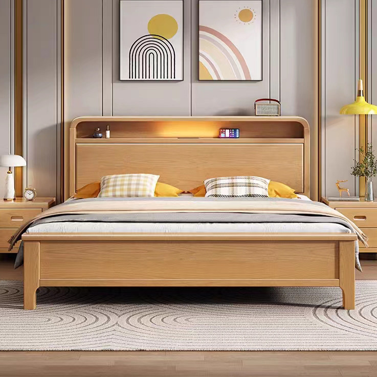北欧全实木榉木床1.8米工厂直销双人床现代简约1.5m充电主卧大床