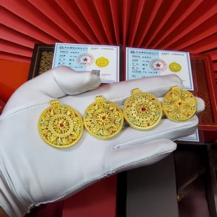 老铺古法黄金包银珐琅八宝罗盘吊坠女镂空黄金挂坠男项链送情人礼