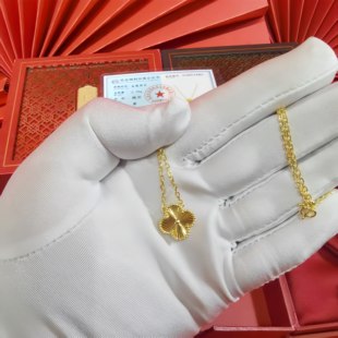老铺古法黄金包银幸运四叶草单花项链女锁骨链黄金吊坠送七夕礼物