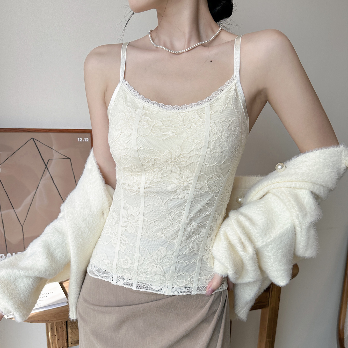 法式毛呢蕾丝吊带背心女秋冬保暖内搭带胸垫文胸一体打底美背上衣,女士内衣/男士内衣/家居服,吊带/背心/T恤/打底/肌底衣,淘宝优惠券,粉丝福利购,淘宝优惠卷