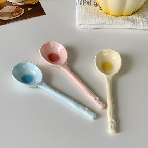 少女心高颜值陶瓷勺子家用长柄汤匙调羹ins风甜品勺酸奶冰淇淋勺