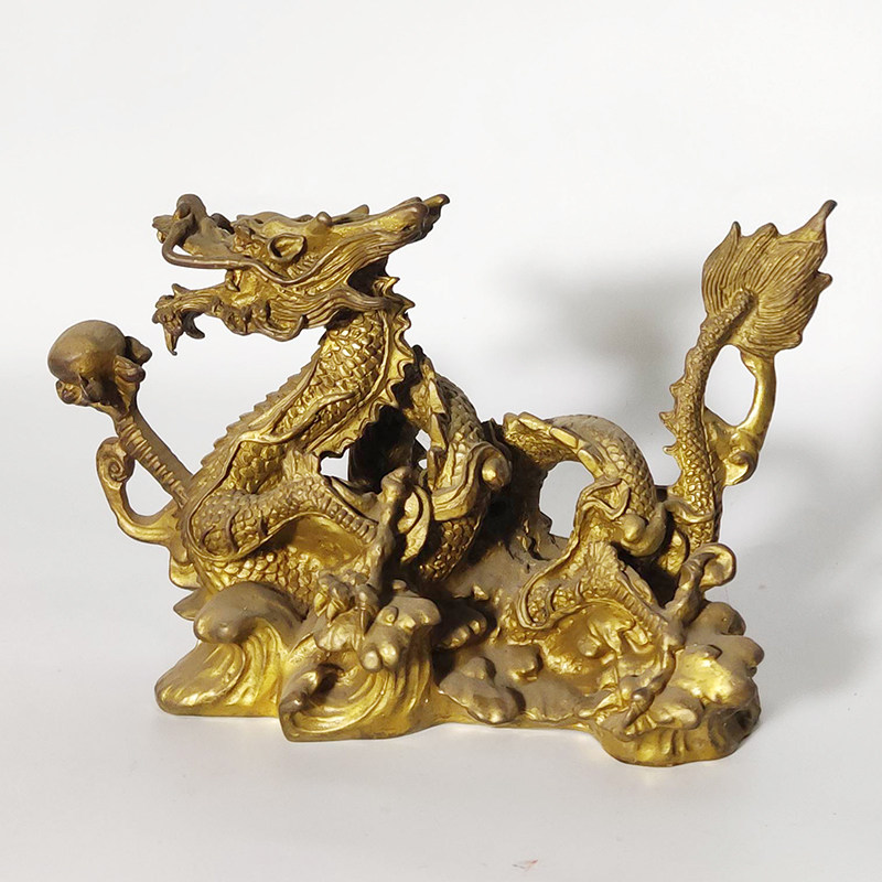 龙铜像神摆件客厅书房雕塑雕刻道用品神像佛像工艺品黄铜