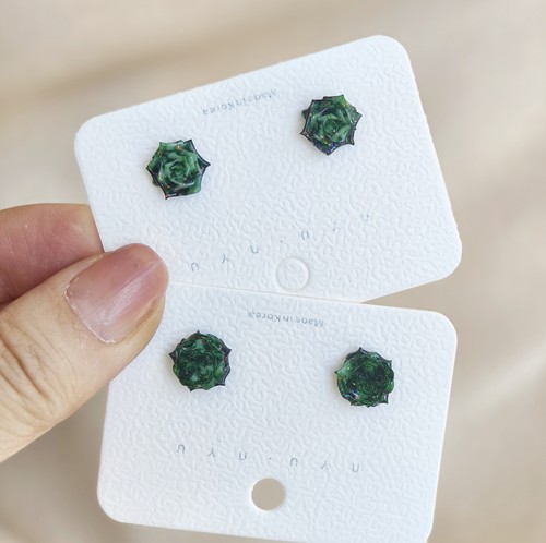 树脂耳钉抗过敏耳钉细闪墨绿花朵蝴蝶结新款小众耳饰塑料耳环耳钉