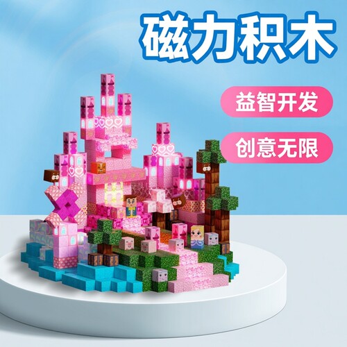 跨境我的磁力世界磁性积木磁力方块原始森林樱花岩浆骑士STEM益智