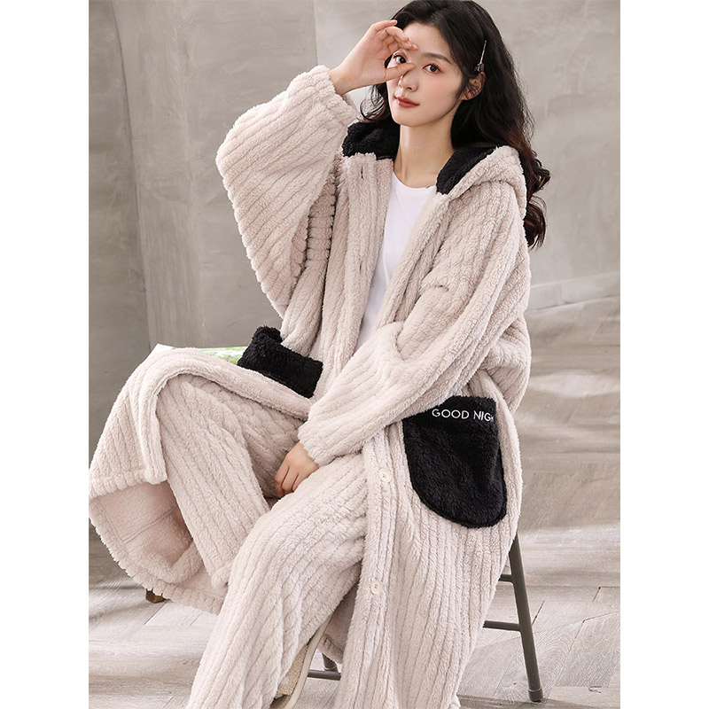 秋冬法兰绒睡衣女加绒加厚