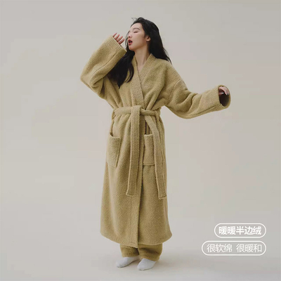 睡袍女2025秋冬季新款情侣睡衣男士浴袍长款加绒加厚珊瑚绒家居服