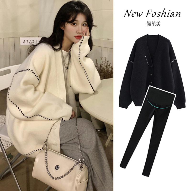 임산부 스웨터 가을 겨울 상의 패셔너블한 양복 가디건 헐렁하고 여유로운 아우터 스웨터 가을 겨울 옷