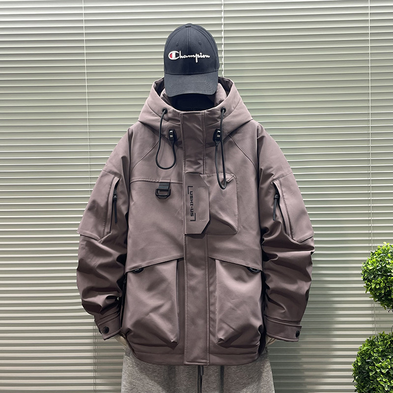 潮牌工装潮牌连帽90白鸭绒羽绒服外套男25冬季新款加厚保暖上衣