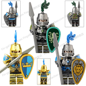 VP117中世纪城堡骑士狮子骑士皇冠中古骑士战马人仔积木拼装 玩具