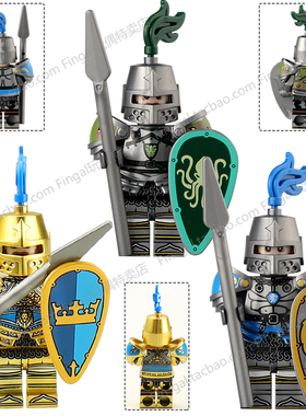 VP117中世纪城堡骑士狮子骑士皇冠中古骑士战马人仔积木拼装玩具