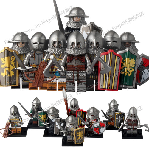 V1002中古城堡骑士前锋战士圣堂武士盔甲守卫枪骑兵积木人仔玩具
