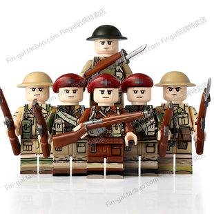 N645-650意大利陆军空勤团红魔伞兵机枪手步兵军事积木人仔玩具