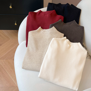 小C家 半高领毛衣女款2025新款冬季内搭打底衫抗起球羊毛针织上衣