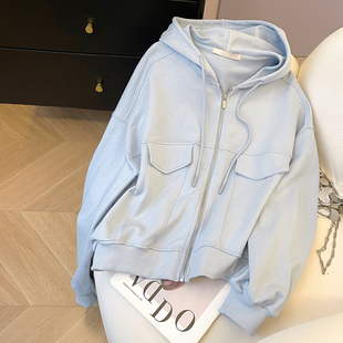 春休闲宽松开衫 小C家 2026新款 风假口袋连帽卫衣女款 拉链外套 工装