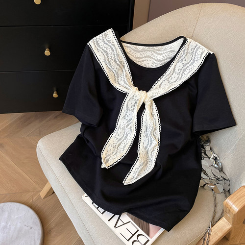 短袖韩系蕾丝披肩T恤女2026新款