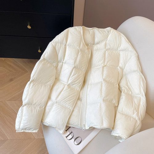 休闲白鸭绒圆领龟背羽绒服女新款