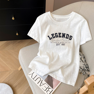 夏内搭打底衫 小C家 T恤女2026新款 复古字母短袖 圆领正肩上衣 美式