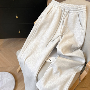 小C家休闲加厚加绒阔腿裤女2025新款秋冬高腰松紧腰宽松直筒裤子