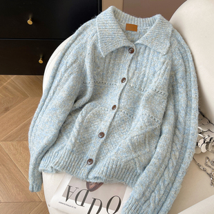 小C家 杂色毛衣开衫外套女2026新款春宽松慵懒风羊毛花纱针织上衣