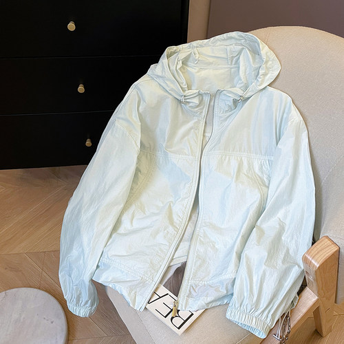 小C家 速干连帽休闲防晒服女2026夏季宽松百搭纯色拉链防晒衣外套