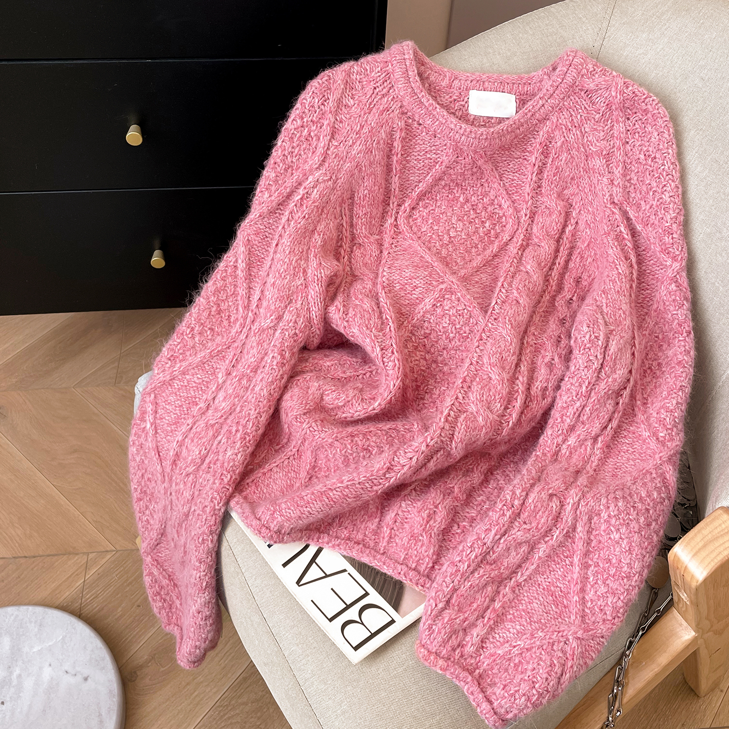 圆领慵懒风宽松麻花毛衣女冬新款