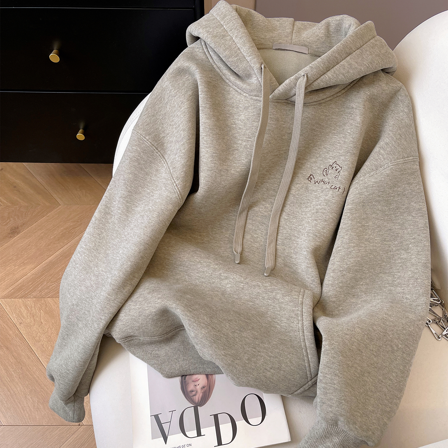 加绒宽松韩系休闲刺绣连帽卫衣女