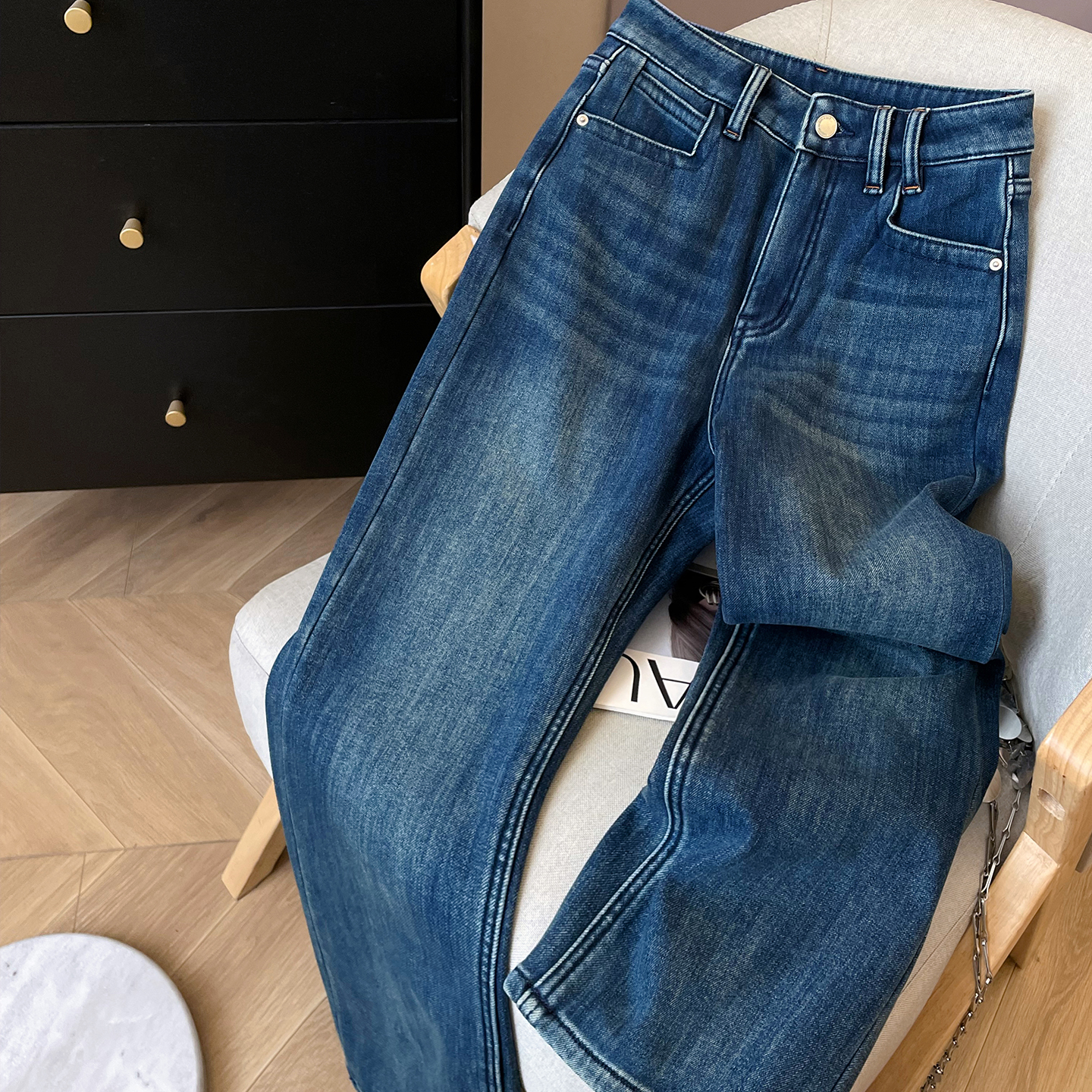 直筒长裤加绒牛仔裤女2025年冬季