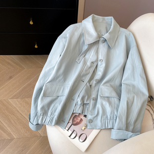 小C家 翻领皮衣女款2026新款春季高级感休闲宽松工装夹克pu皮外套