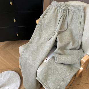 抽绳松紧腰休闲运动裤 小C家 冬加厚宽松直筒裤 女2025新款 加绒卫裤