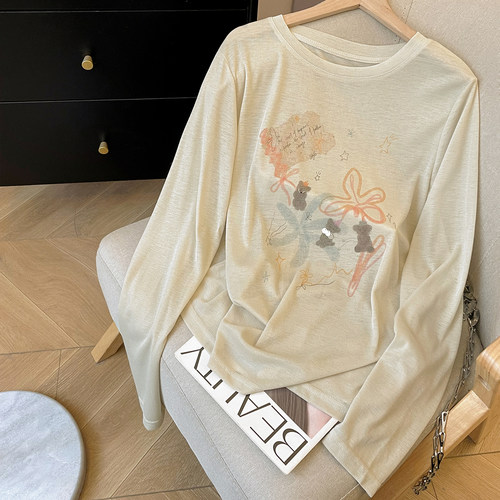长袖休闲卡通印花宽松慵懒T恤女